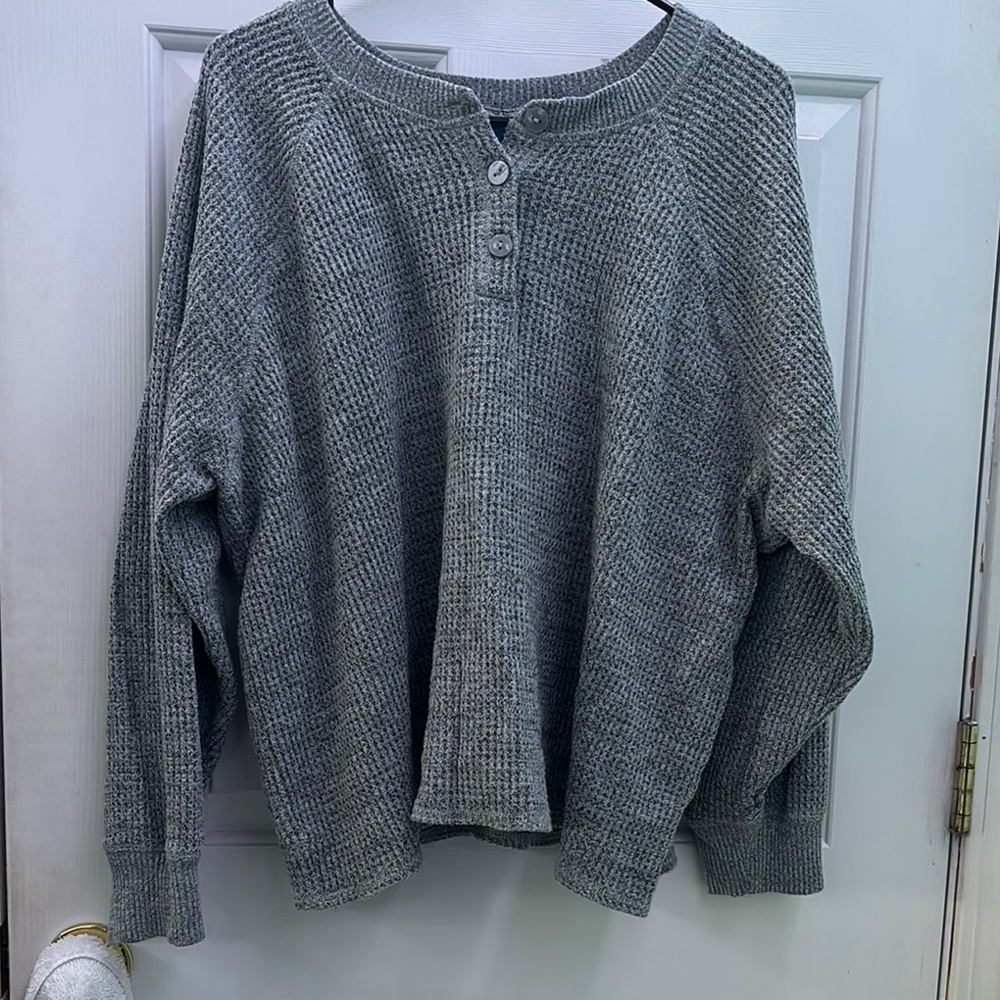 Gray Waffle Knit Henley Sweater